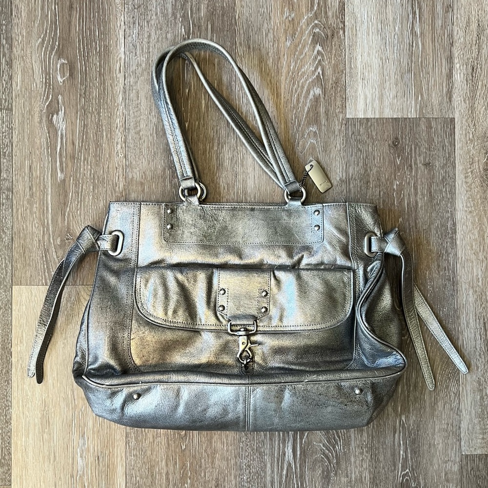 Silver DKNY leather shoulder bag